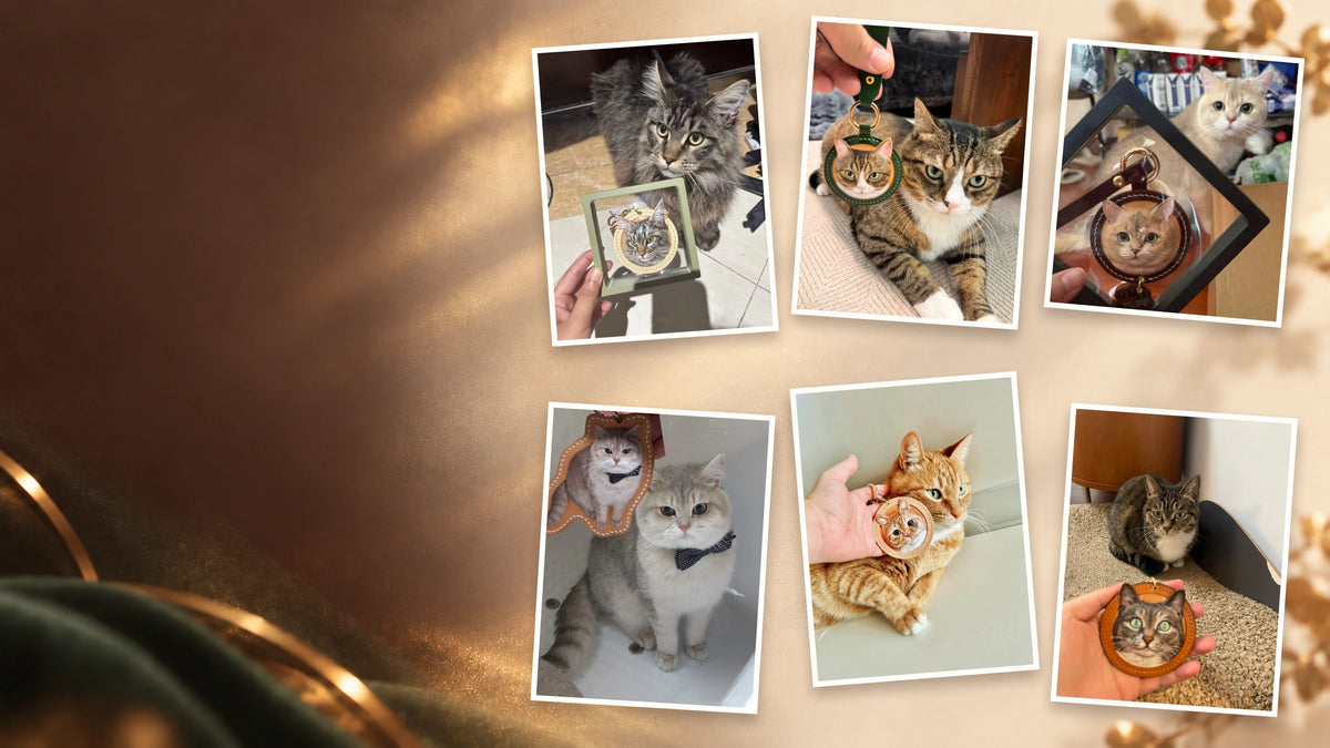 Handcrafted custom leather pet portrait keychain keepsake - Pawrelic