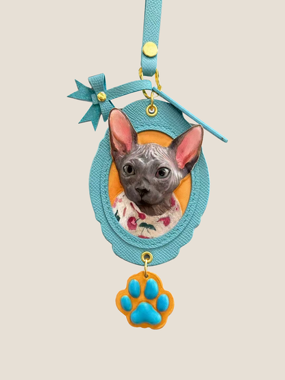 Blue leather color example for a custom PawRelic scalloped pet portrait charm