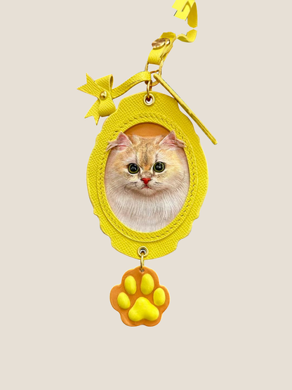 Yellow leather color example for a custom PawRelic scalloped pet portrait charm